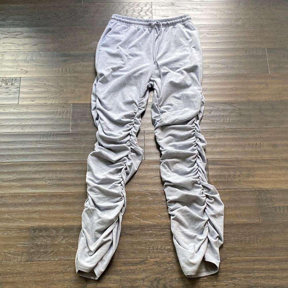 SHEIN Ruched Stacked Joggers Womens Sz Large Grey Sweat Drawstring Waist